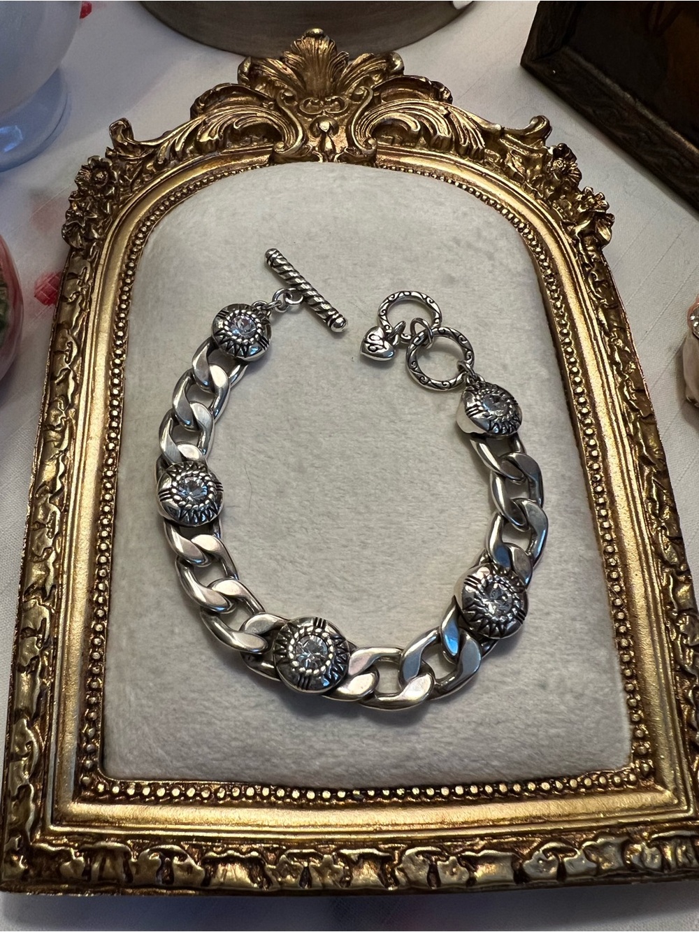 Retired Brighton Fortino Silver Crystal Toggle Bracelet